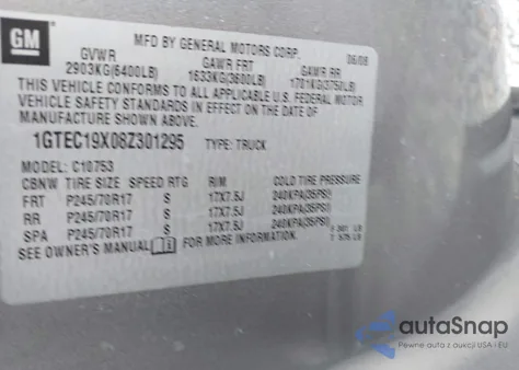 2008 GMC Sierra C1500 z USA, uszkodzony, nr VIN 1GTEC19X08Z301295